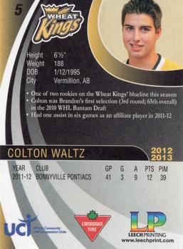 2012-13 Canadian Tire Brandon Wheat Kings (WHL) #NNO Colton Waltz Back