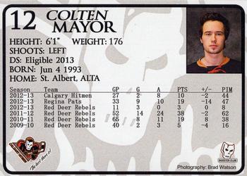 2012-13 Calgary Hitmen (WHL) Booster Club #NNO Colten Mayor Back