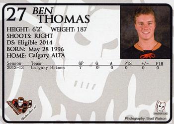 2012-13 Calgary Hitmen (WHL) Booster Club #NNO Ben Thomas Back