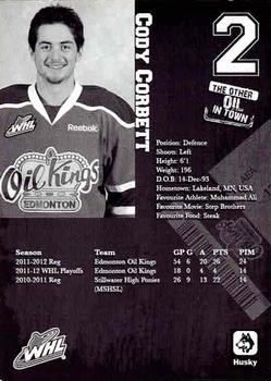 2012-13 Husky Edmonton Oil Kings (WHL) #NNO Cody Corbett Back
