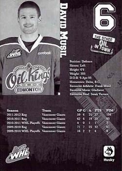 2012-13 Husky Edmonton Oil Kings (WHL) #NNO David Musil Back
