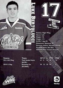 2012-13 Husky Edmonton Oil Kings (WHL) #NNO Luke Bertolucci Back
