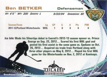 2012-13 Grandstand Everett Silvertips (WHL) #NNO Ben Betker Back
