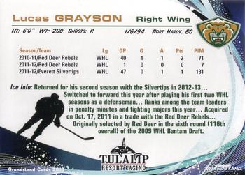 2012-13 Grandstand Everett Silvertips (WHL) #NNO Lucas Grayson Back