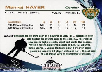 2012-13 Grandstand Everett Silvertips (WHL) #NNO Manraj Hayer Back