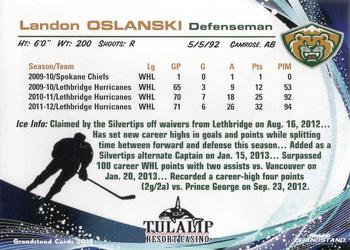 2012-13 Grandstand Everett Silvertips (WHL) #NNO Landon Oslanski Back