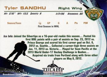 2012-13 Grandstand Everett Silvertips (WHL) #NNO Tyler Sandhu Back
