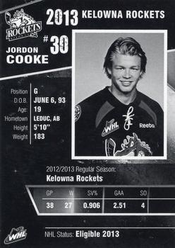 2012-13 Kelowna Rockets (WHL) #NNO Jordon Cooke Back