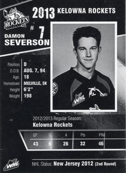 2012-13 Kelowna Rockets (WHL) #NNO Damon Severson Back
