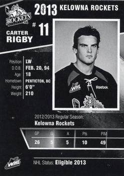 2012-13 Kelowna Rockets (WHL) #NNO Carter Rigby Back