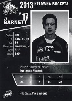 2012-13 Kelowna Rockets (WHL) #NNO J.T. Barnett Back
