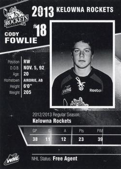2012-13 Kelowna Rockets (WHL) #NNO Cody Fowlie Back
