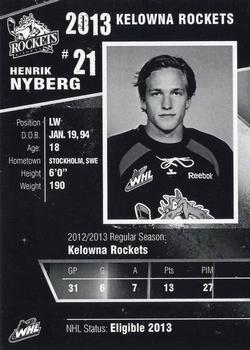 2012-13 Kelowna Rockets (WHL) #NNO Henrik Nyberg Back
