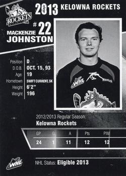 2012-13 Kelowna Rockets (WHL) #NNO MacKenzie Johnston Back