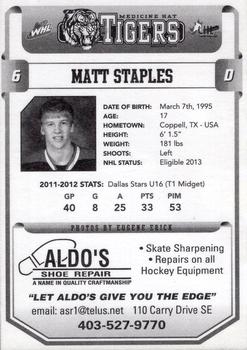 2012-13 Medicine Hat Tigers (WHL) #NNO Matt Staples Back