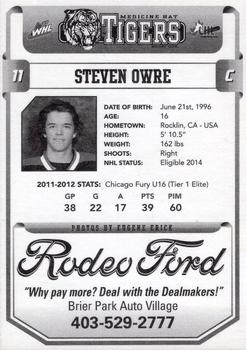 2012-13 Medicine Hat Tigers (WHL) #NNO Steven Owre Back