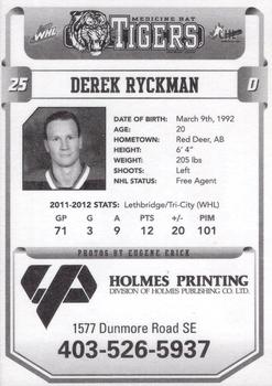 2012-13 Medicine Hat Tigers (WHL) #NNO Derek Ryckman Back