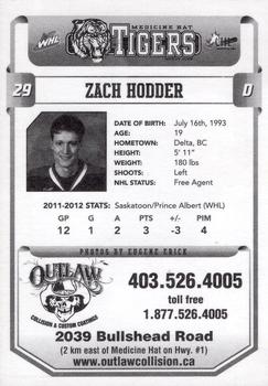 2012-13 Medicine Hat Tigers (WHL) #NNO Zach Hodder Back