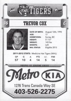 2012-13 Medicine Hat Tigers (WHL) #NNO Trevor Cox Back
