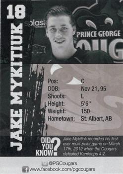2012-13 Subway Prince George Cougars (WHL) #NNO Jake Mykitiuk Back