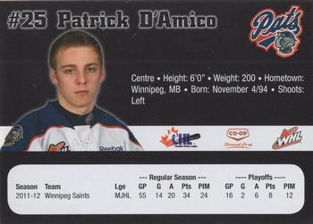 2012-13 Co-op Regina Pats (WHL) #NNO Patrick D'Amico Back