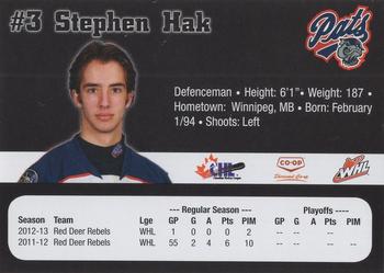 2012-13 Co-op Regina Pats (WHL) #NNO Stephen Hak Back