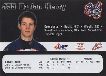 2012-13 Co-op Regina Pats (WHL) #NNO Darian Henry Back
