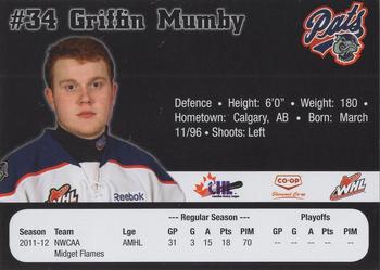 2012-13 Co-op Regina Pats (WHL) #NNO Griffin Mumby Back