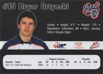 2012-13 Co-op Regina Pats (WHL) #NNO Bryar Ortynski Back