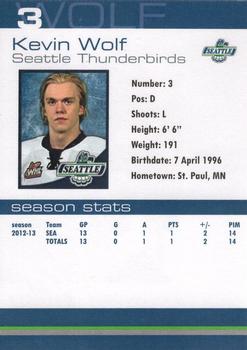 2012-13 Booster Club Seattle Thunderbirds (WHL) #4 Kevin Wolf Back