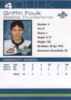 2012-13 Booster Club Seattle Thunderbirds (WHL) #5 Griffin Foulk Back