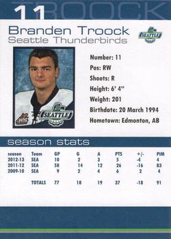 2012-13 Booster Club Seattle Thunderbirds (WHL) #9 Branden Troock Back