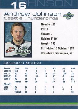 2012-13 Booster Club Seattle Thunderbirds (WHL) #13 Andrew Johnson Back