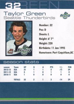 2012-13 Booster Club Seattle Thunderbirds (WHL) #24 Taylor Green Back