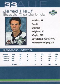2012-13 Booster Club Seattle Thunderbirds (WHL) #25 Jared Hauf Back