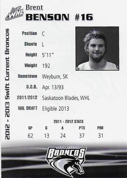 2012-13 Swift Current Broncos (WHL) #4 Brent Benson Back