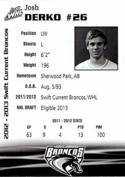 2012-13 Swift Current Broncos (WHL) #10 Josh Derko Back