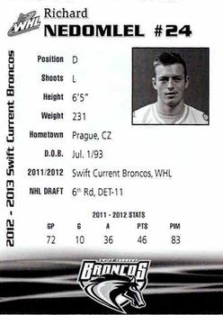 2012-13 Swift Current Broncos (WHL) #19 Richard Nedomlel Back