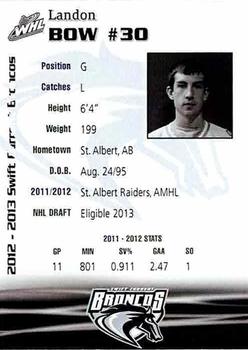 2012-13 Swift Current Broncos (WHL) #21 Landon Bow Back