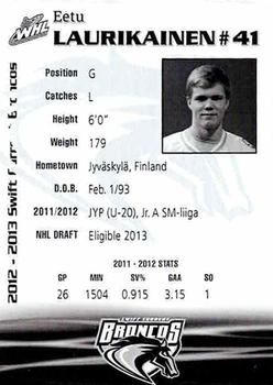 2012-13 Swift Current Broncos (WHL) #22 Eetu Laurikainen Back