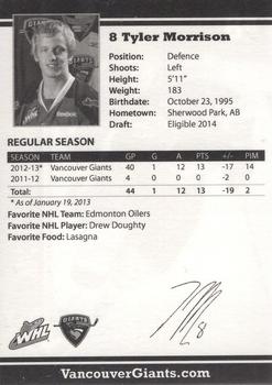 2012-13 Vancouver Giants (WHL) #NNO Tyler Morrison Back