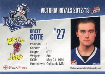 2012-13 Black Press Victoria Royals (WHL) #2 Brett Cote Back