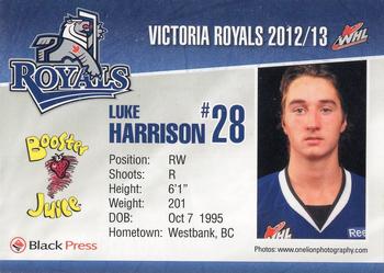 2012-13 Black Press Victoria Royals (WHL) #11 Luke Harrison Back