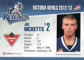 2012-13 Black Press Victoria Royals (WHL) #12 Joe Hicketts Back