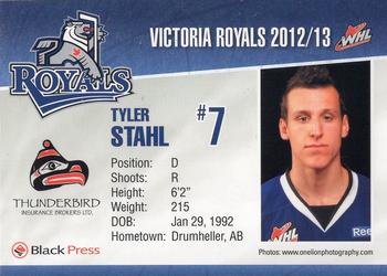 2012-13 Black Press Victoria Royals (WHL) #18 Tyler Stahl Back