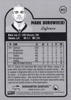 2013-14 Choice Binghamton Senators (AHL) #2 Mark Borowiecki Back