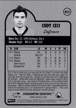 2013-14 Choice Binghamton Senators (AHL) #3 Cody Ceci Back