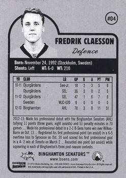 2013-14 Choice Binghamton Senators (AHL) #4 Fredrik Claesson Back