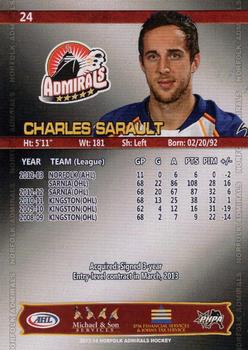 2013-14 Norfolk Admirals (AHL) #24 Charles Sarault Back