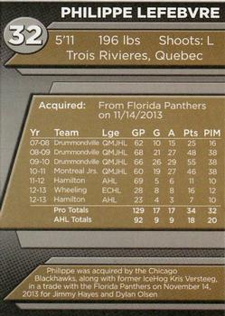 2013-14 Rockford Register Star Rockford IceHogs (AHL) #NNO Philippe Lefebvre Back
